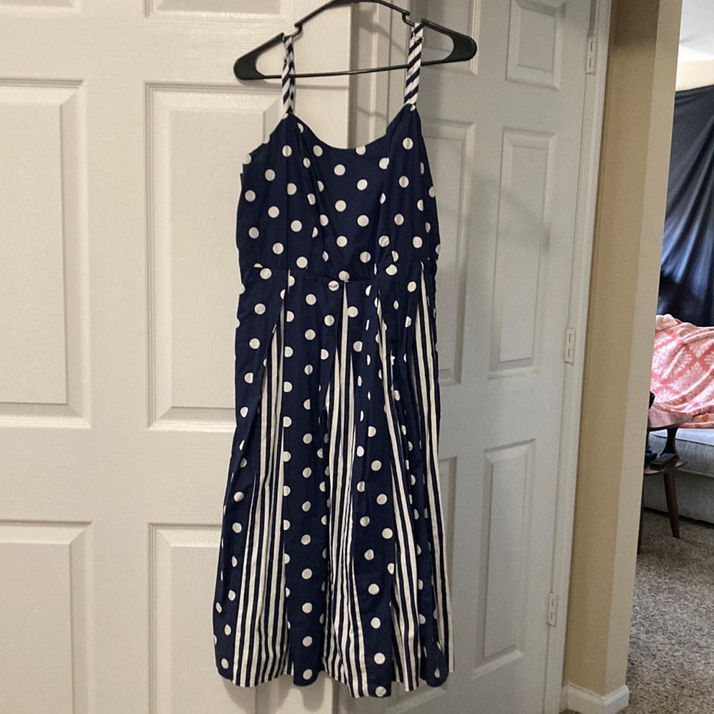 ModCloth Celebrated Style Fit and Flare Midi Polka Dot Stripe Dress Size 16